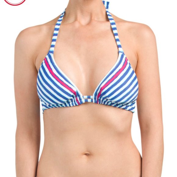 Profile Blush Gottex Navy Stripe Halter Bikini Top - Picture 2 of 16
